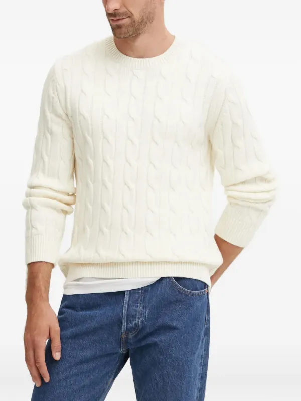 Theory Cable-knit Crew-neck Sweater in White