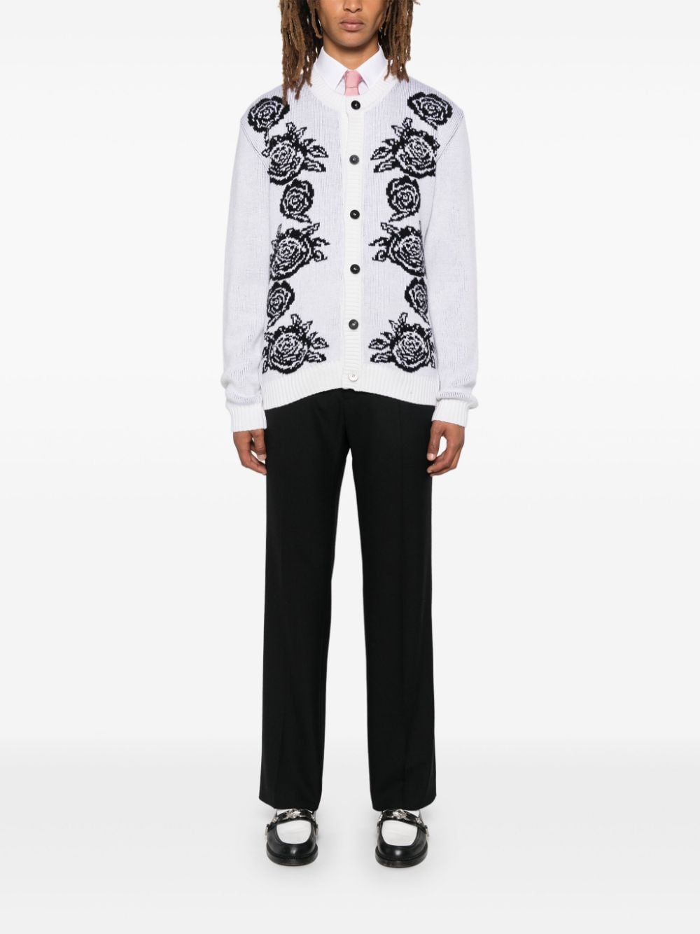 Shop Ernest W Baker Rose-jacquard Cardigan In Black