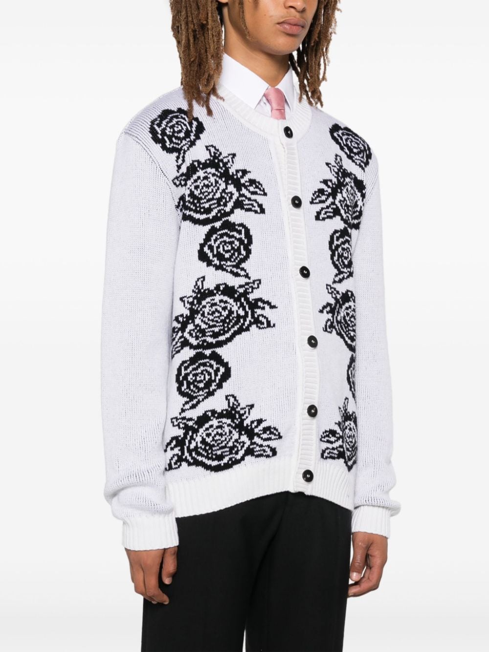 Shop Ernest W Baker Rose-jacquard Cardigan In Black