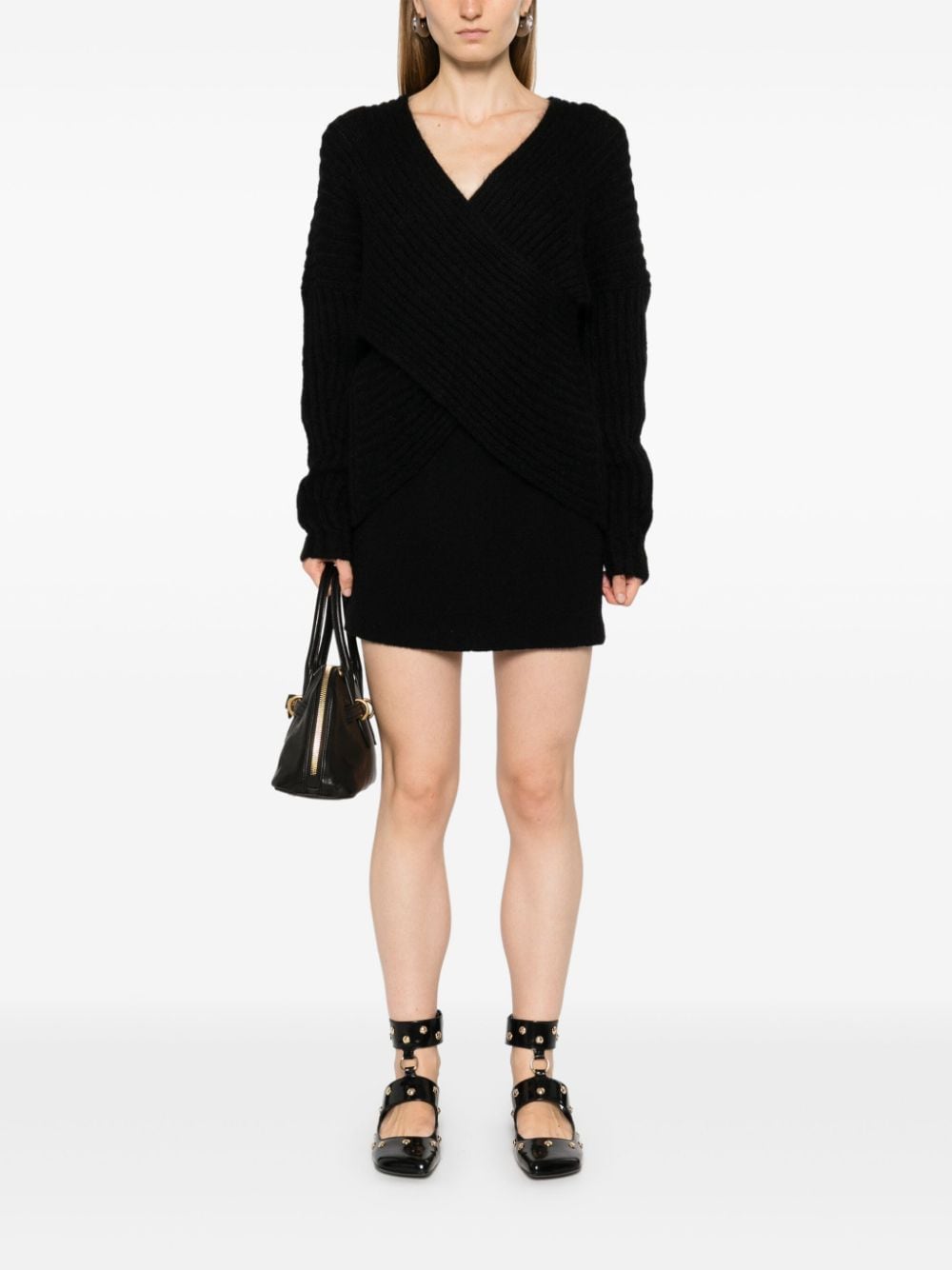 Shop Twinset Crossover-neck Sweater In Schwarz