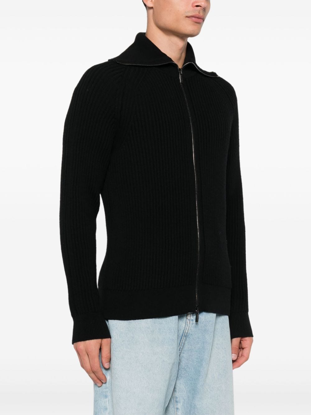 Shop Zanone Ribbed Cardigan In Schwarz