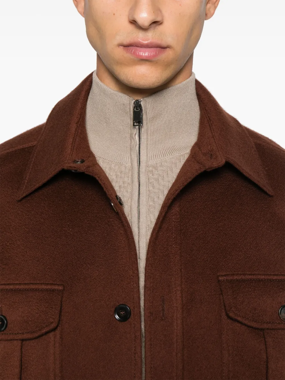 Brioni Geborsteld overhemd Bruin