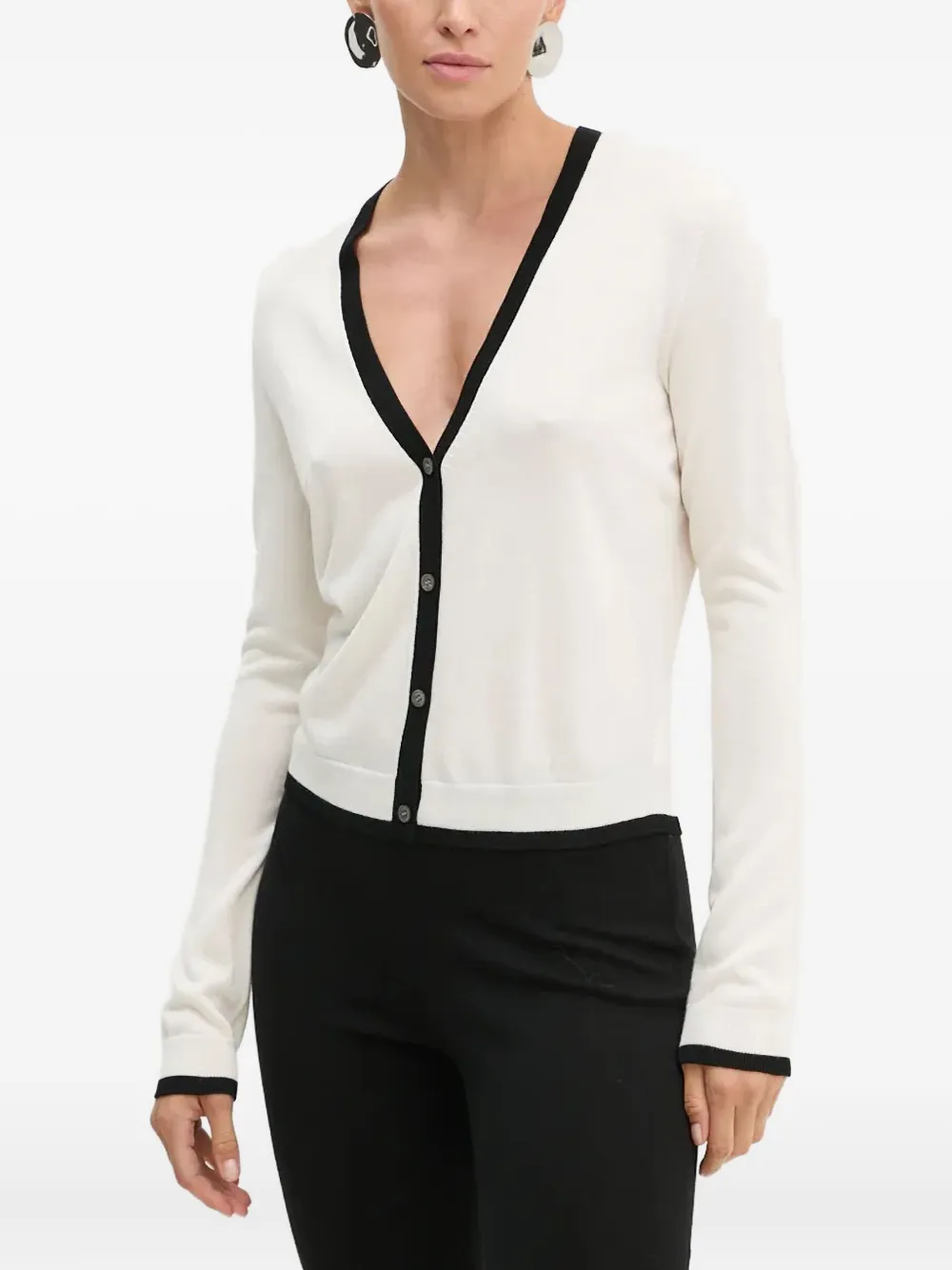 Theory Trim Button Cardigan In White