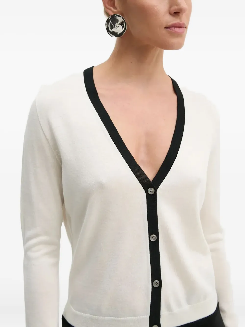 Theory Trim Button Cardigan In White