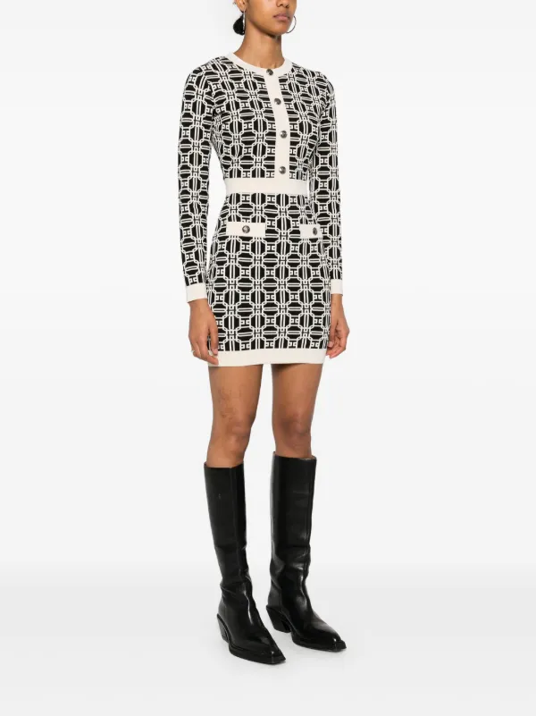 Elisabetta Franchi Abito Corto Con Effetto Jacquard Toni Neutri