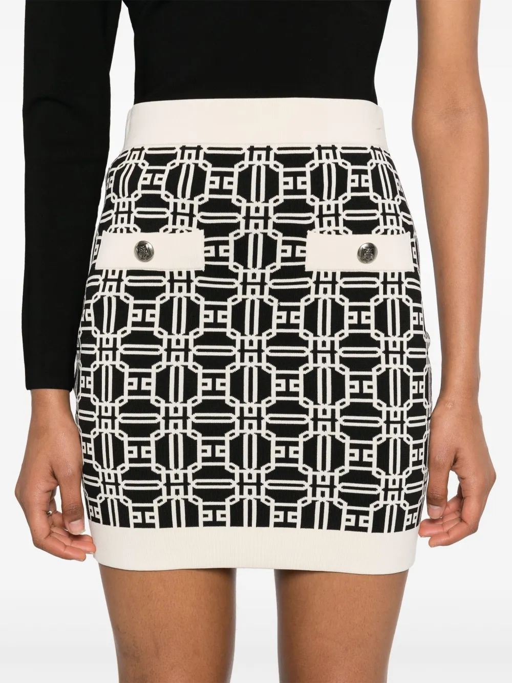Elisabetta Franchi Mini-rok met logo jacquard Beige