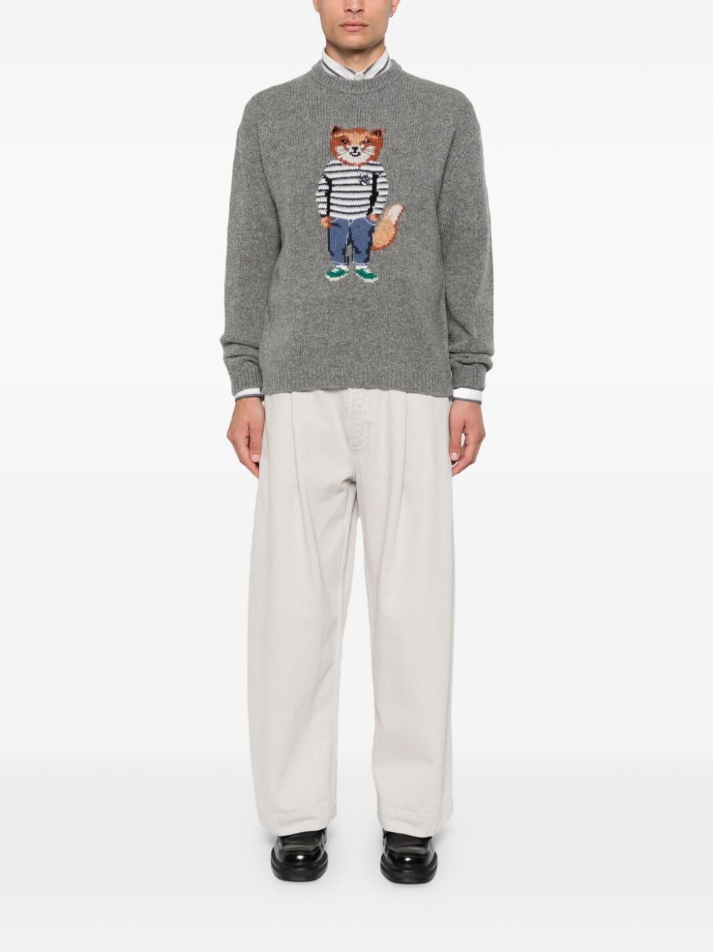 Maison Kitsuné Dressed Fox-intarsia sweater - Grijs