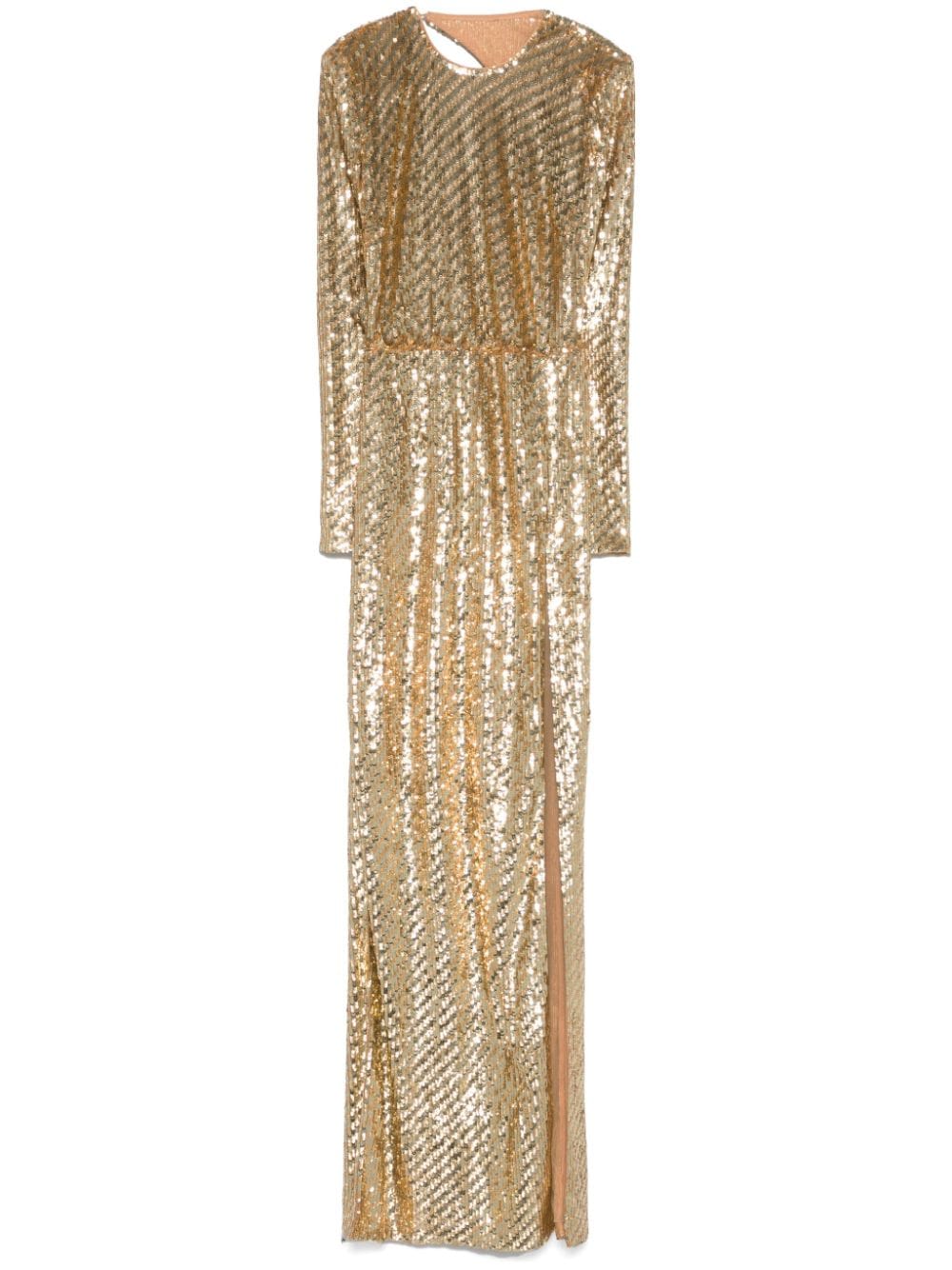 Shop Elisabetta Franchi Sequin-embroidered Cut-out Gown In Gold