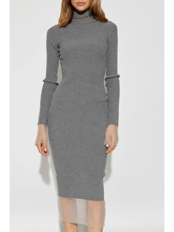 Sportmax Layered Ribbed Midi Dress | Grey | FARFETCH