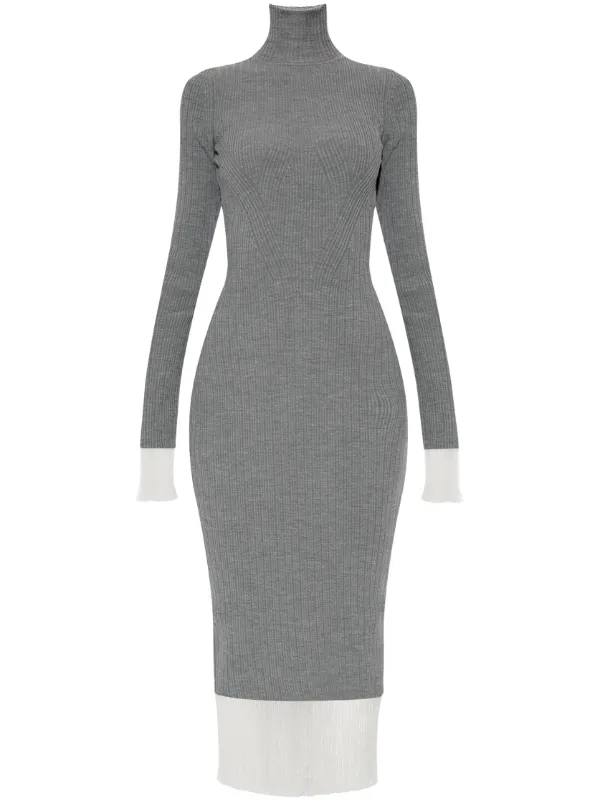 slim fit dress slacks All Things Golden - The Luxe Rib Low Back Midi Dress - Mid Grey