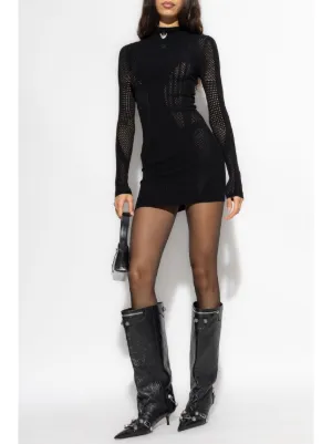 ワンピース MISBHV Woman Dress Black 250W814 BLACK Mesh Monogram Dropped Shoulder Midi Dress