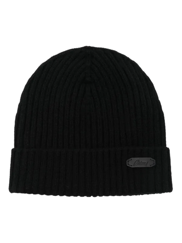 Brioni Logo-patch Beanie Hat in Black