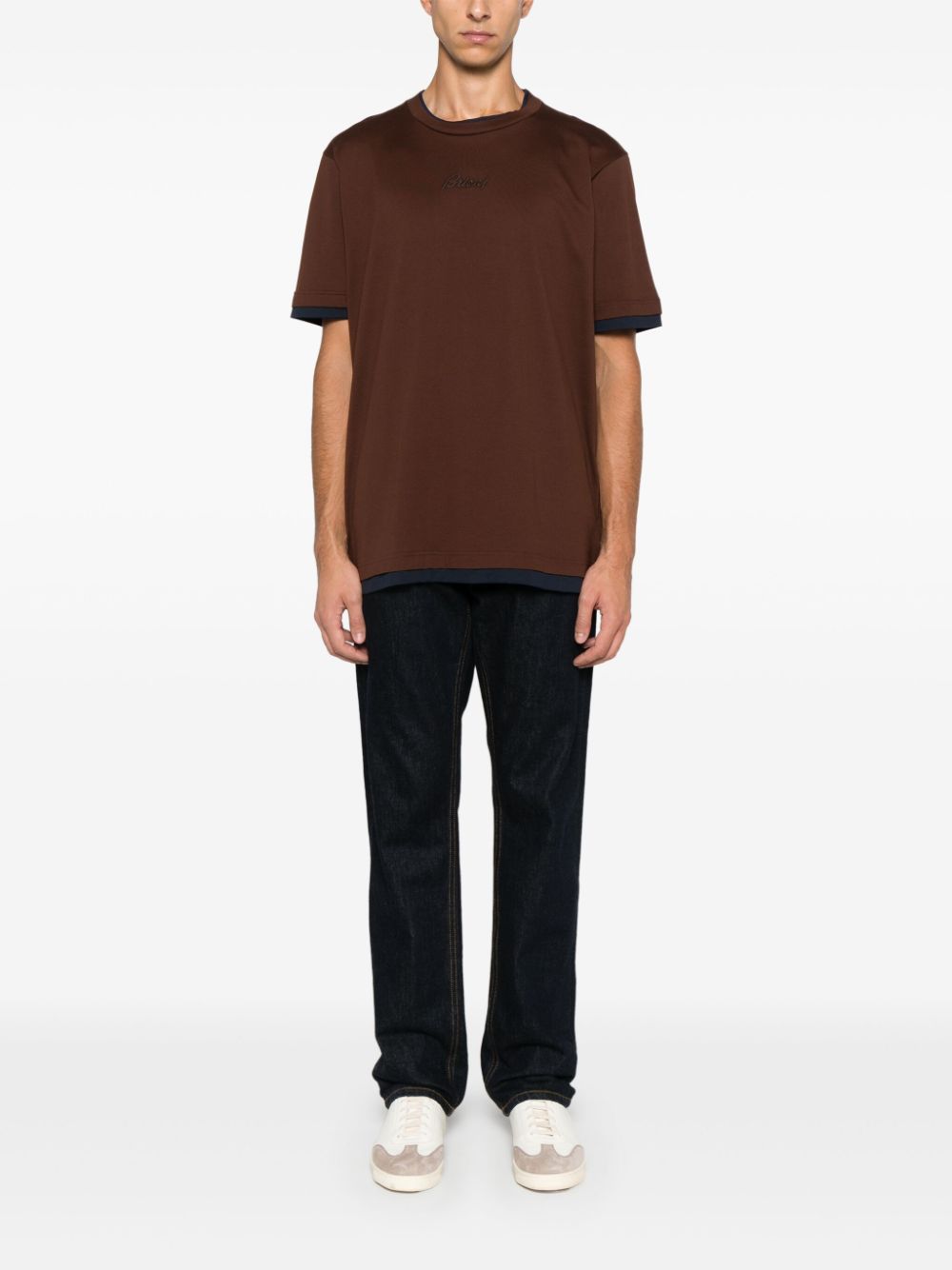 Brioni T-shirt met geborduurd logo - Bruin