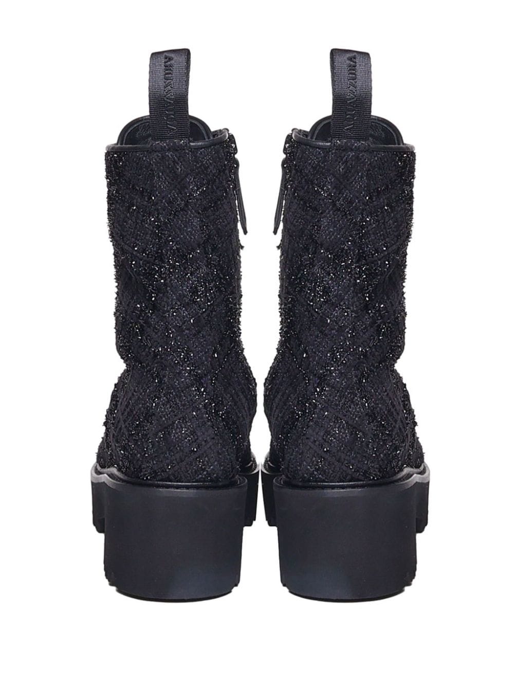 Shop Aquazzura Tweed Lace-up Boots In Black