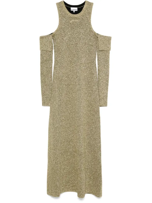GANNI cold-shoulder Maxi Dress | Gold | FARFETCH CY