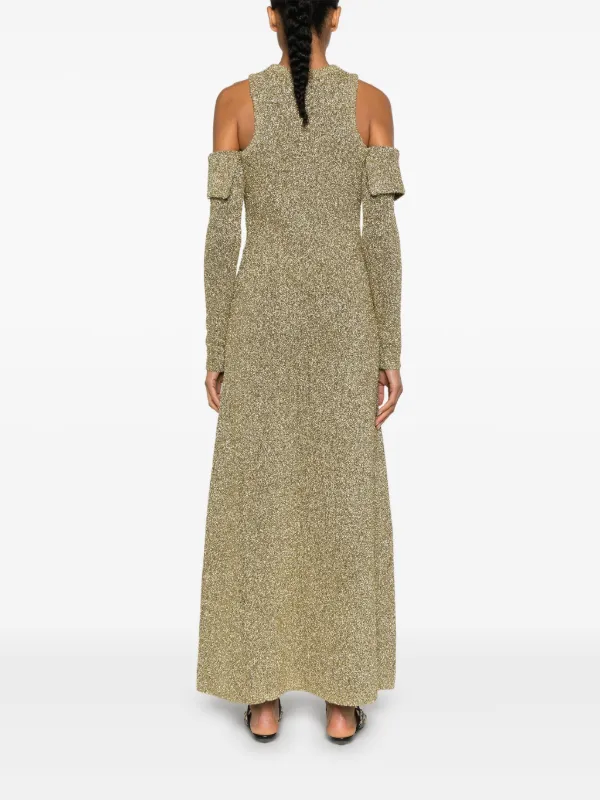 GANNI cold-shoulder Maxi Dress | Gold | FARFETCH UK