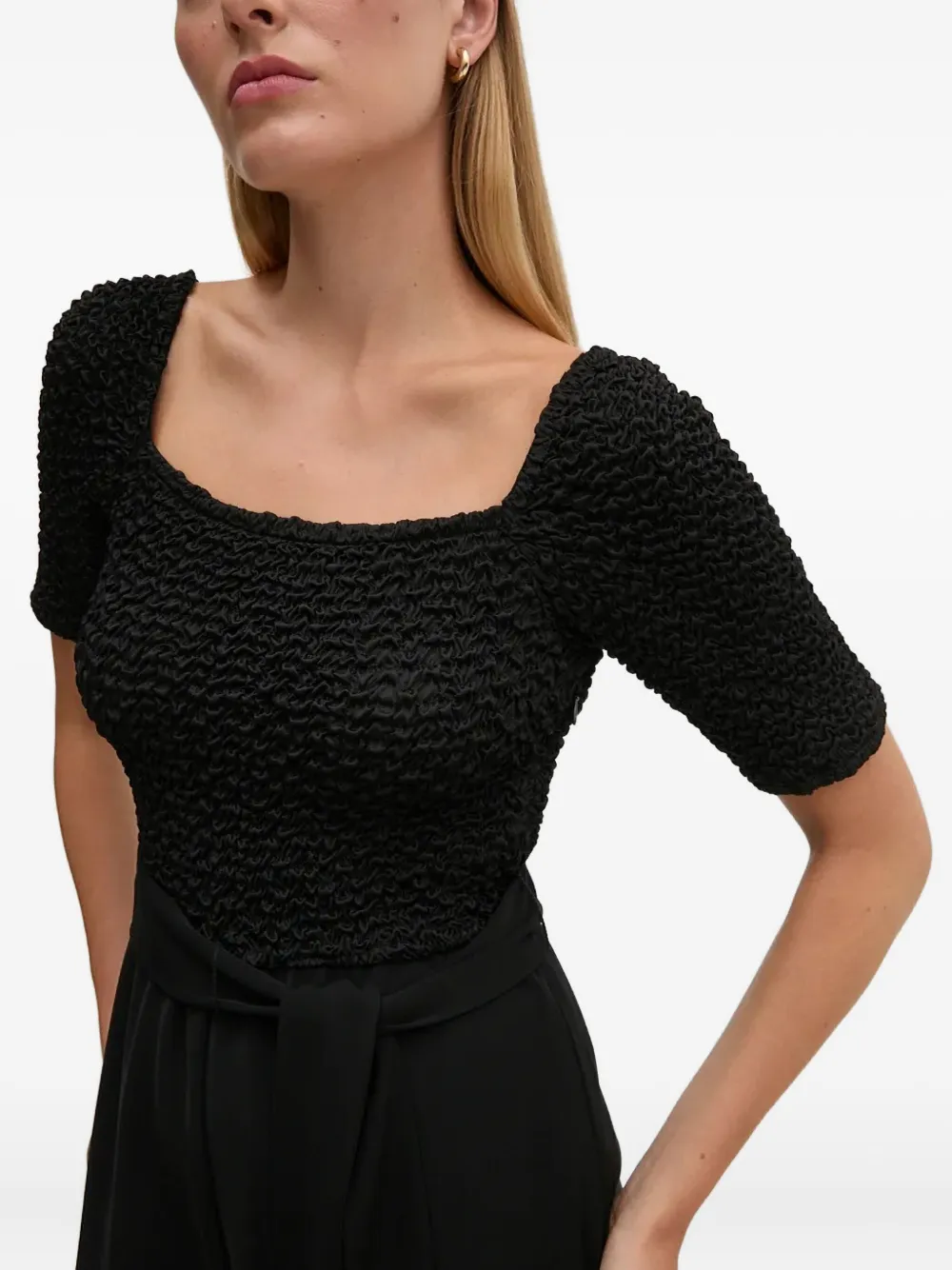 Dkny Textured Belted Jumpsuit In Black