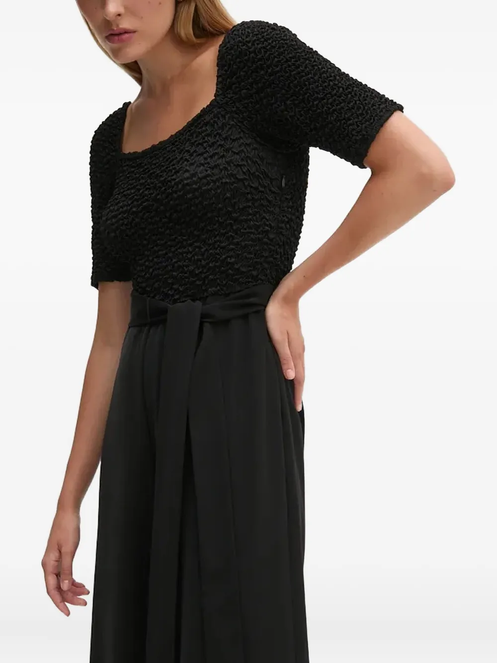 Dkny Textured Belted Jumpsuit In Black