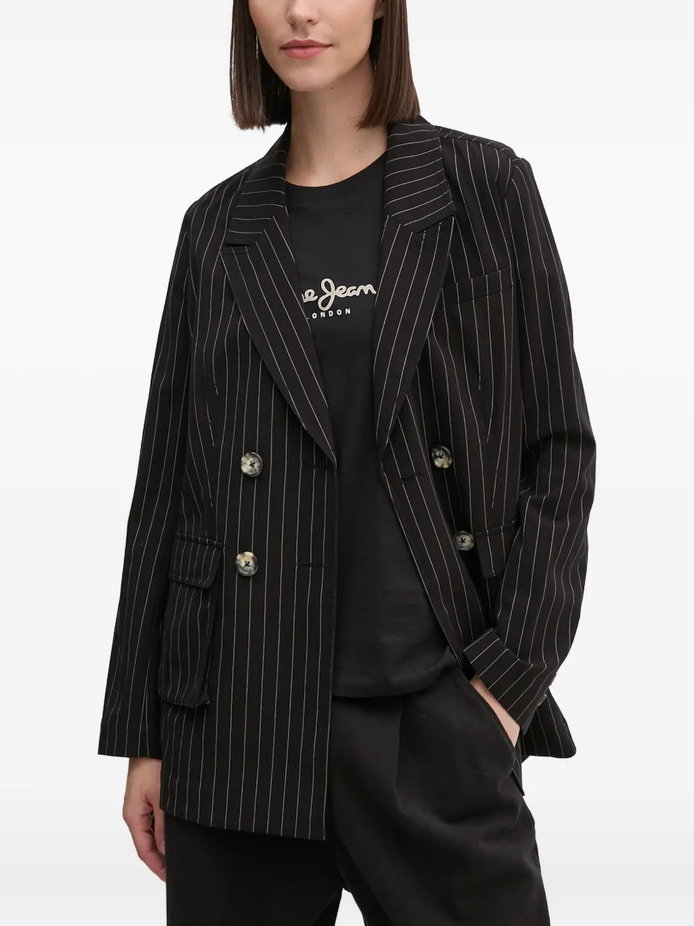 DKNY pinstripe double-breasted jacket | Black | Image 1