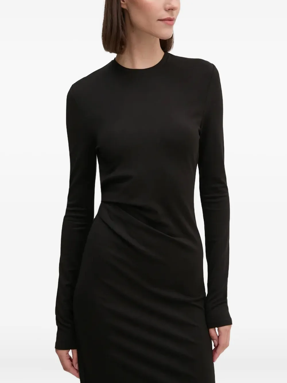Dkny Long-sleeve Slit Midi Dress In Black