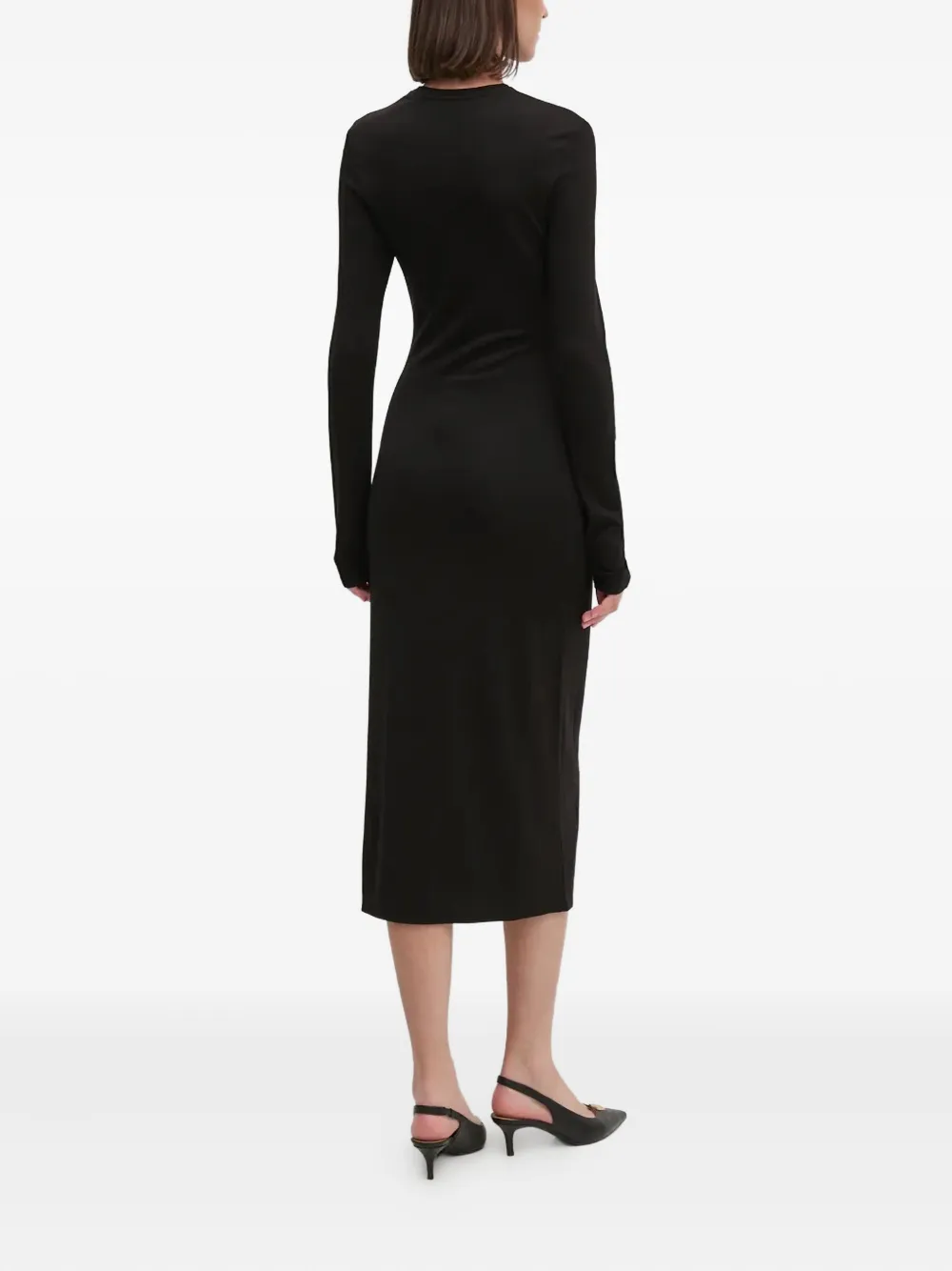 Dkny Long-sleeve Slit Midi Dress In Black