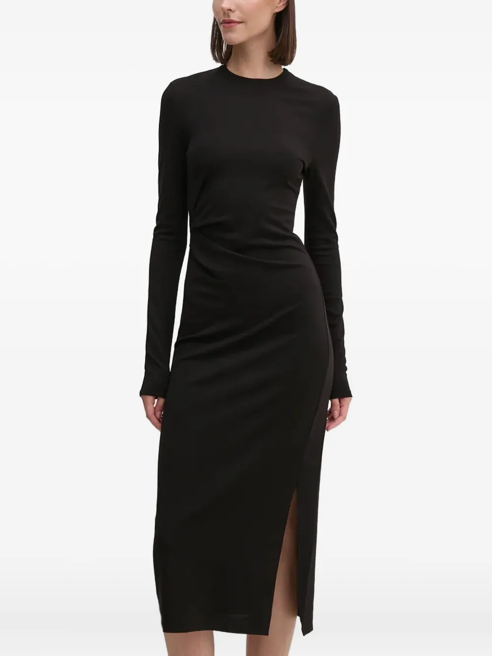 Dkny Long-sleeve Slit Midi Dress In Black