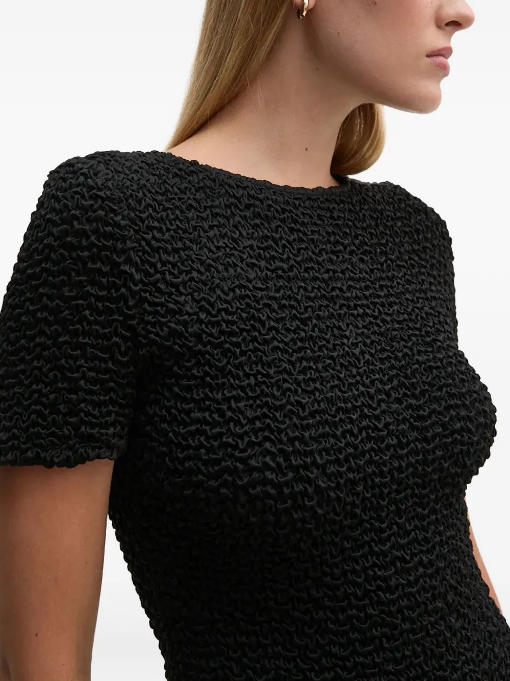 Dkny Textured Short-sleeve Mini Dress In Black