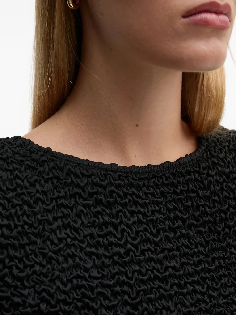 Dkny Textured Short-sleeve Mini Dress In Black