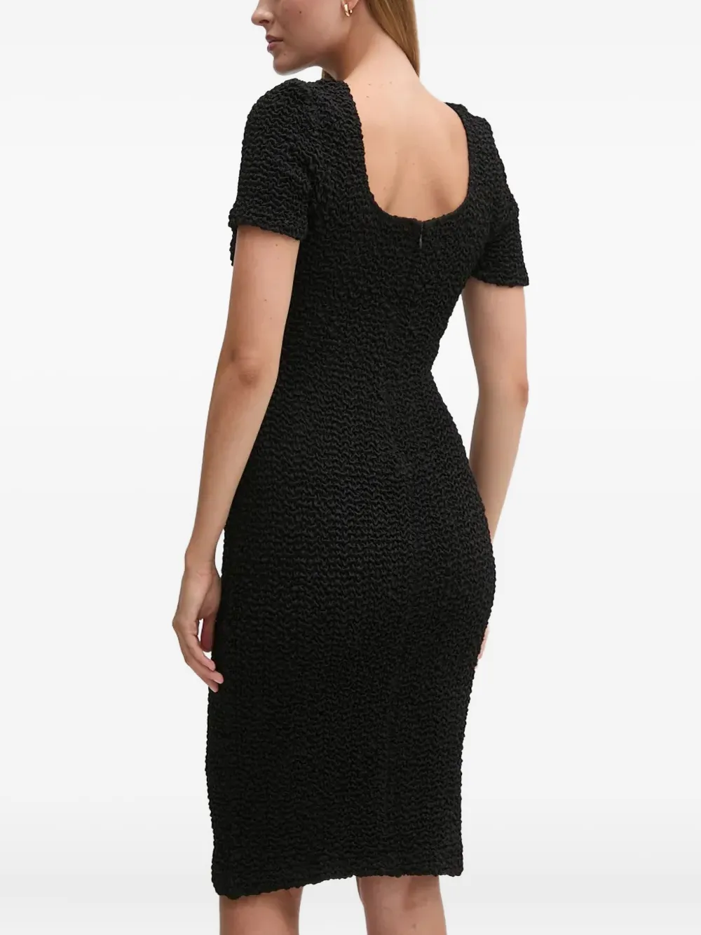 Dkny Textured Short-sleeve Mini Dress In Black