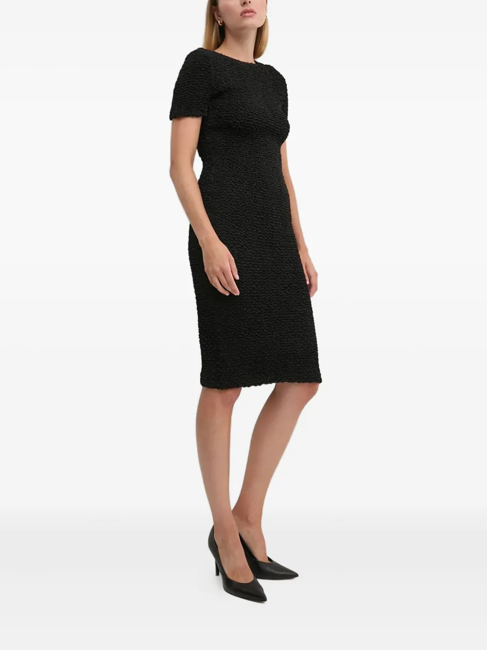 Dkny Textured Short-sleeve Mini Dress In Black