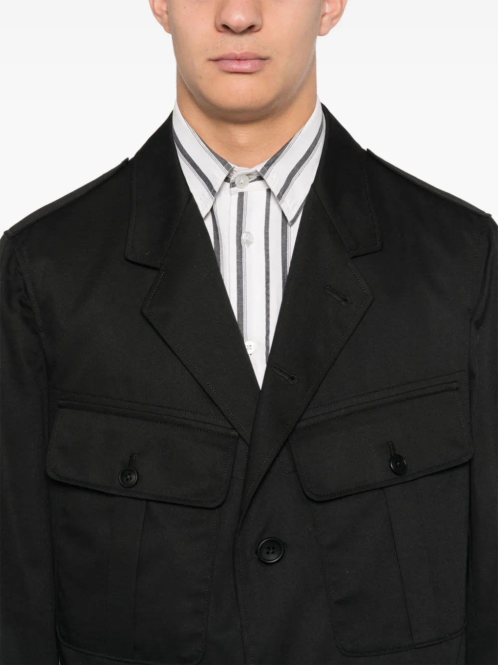 Yohji Yamamoto Twill blazer met geplooid detail Zwart