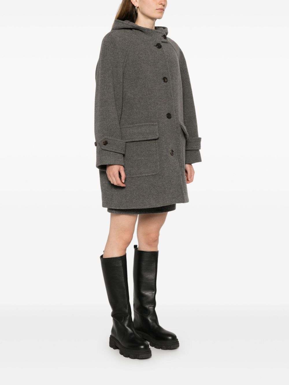 Shop Dunst Hooded Coat In Grey