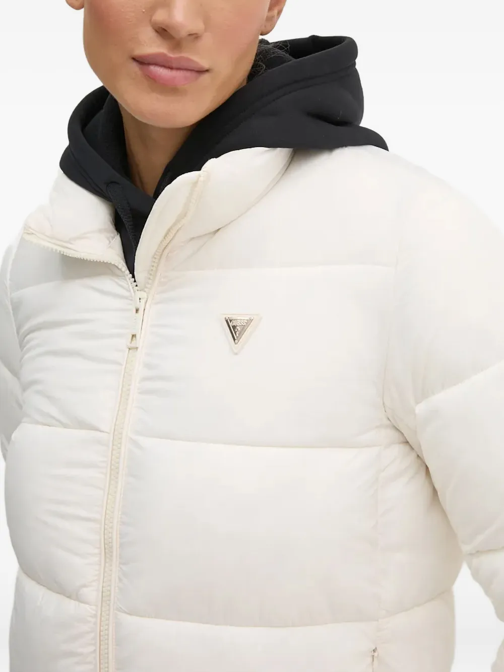 Guess Usa Zip-up Puffer Jacket In White