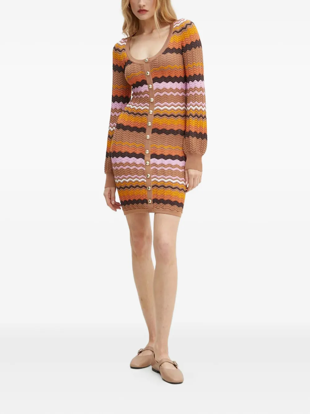 GUESS USA Mini-jurk met chevron patroon en lange mouwen - Bruin