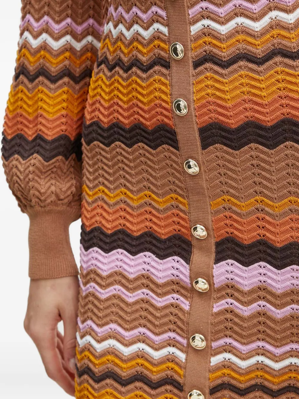 Guess Usa Chevron-pattern Long-sleeve Mini Dress In Brown