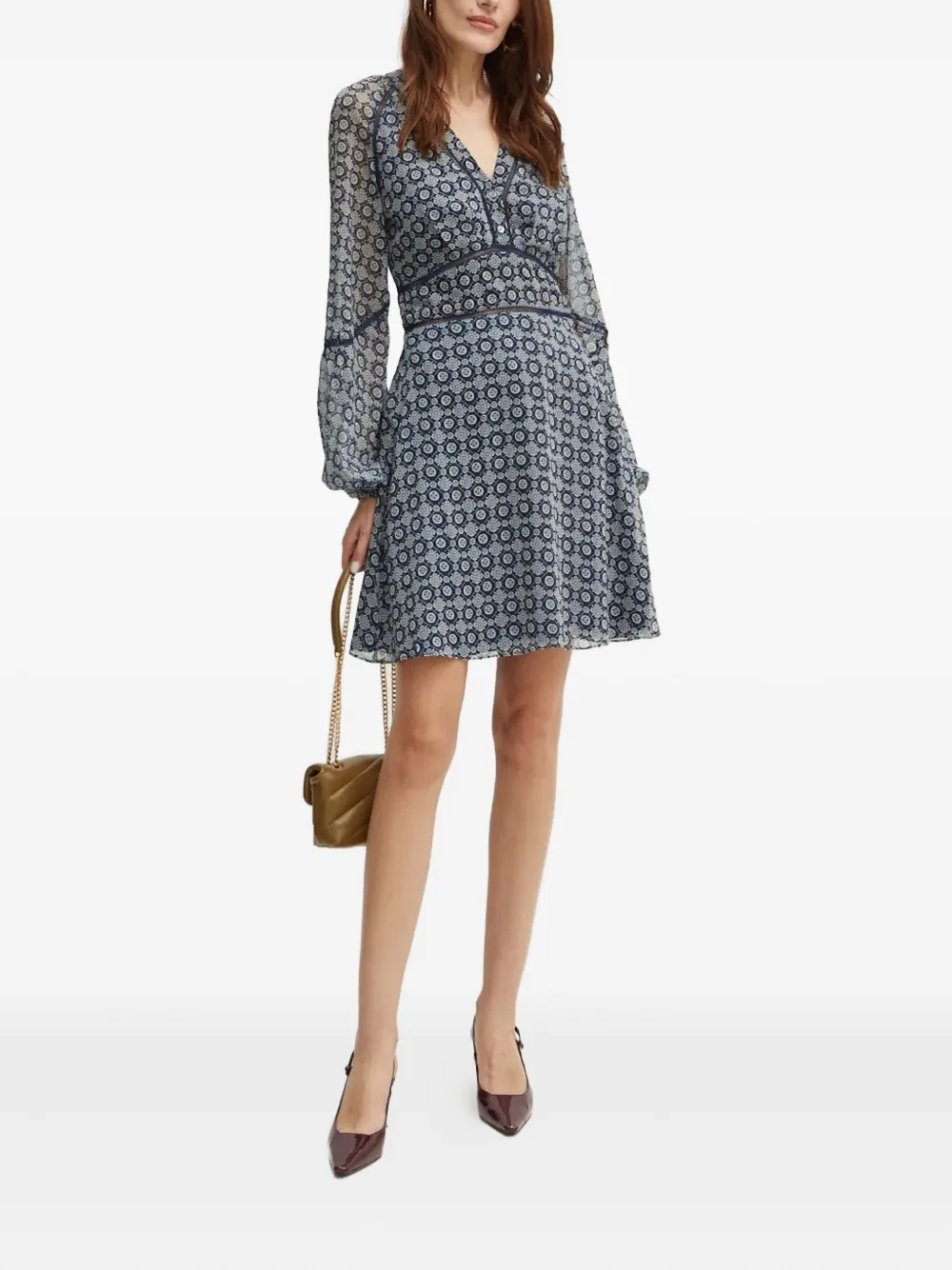 GUESS USA Mini-jurk met bloemenpatroon en V-hals - Blauw