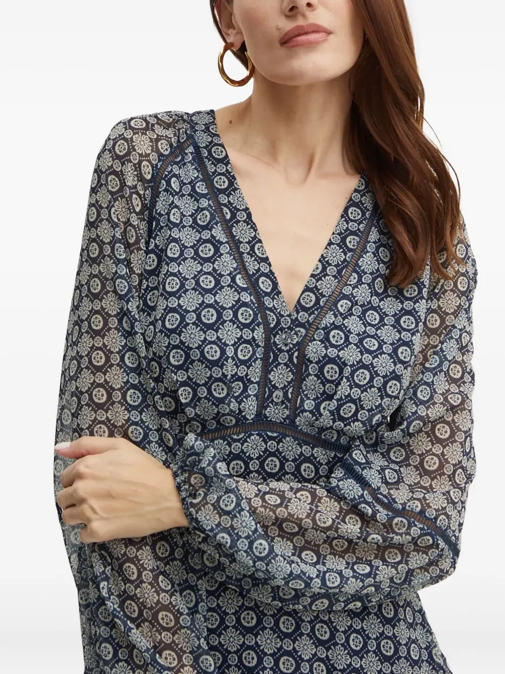 GUESS USA Mini-jurk met bloemenpatroon en V-hals Blauw