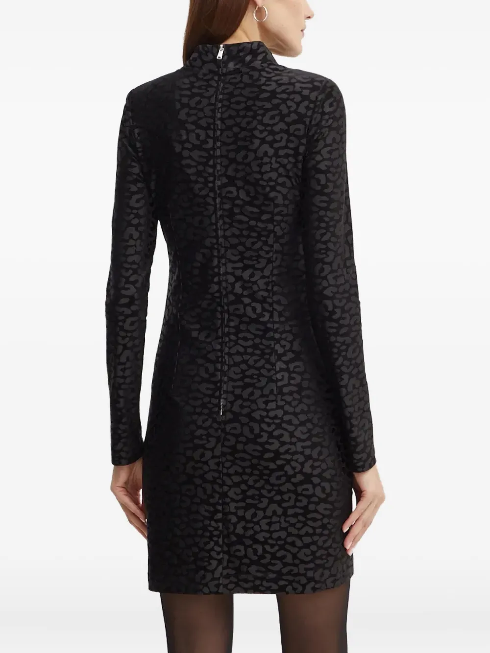 Guess Usa Animal-print Long-sleeve Mini Dress In Black