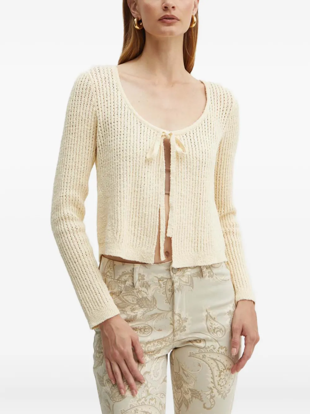 Guess Usa Tie-front Long-sleeve Cardigan In Neutral