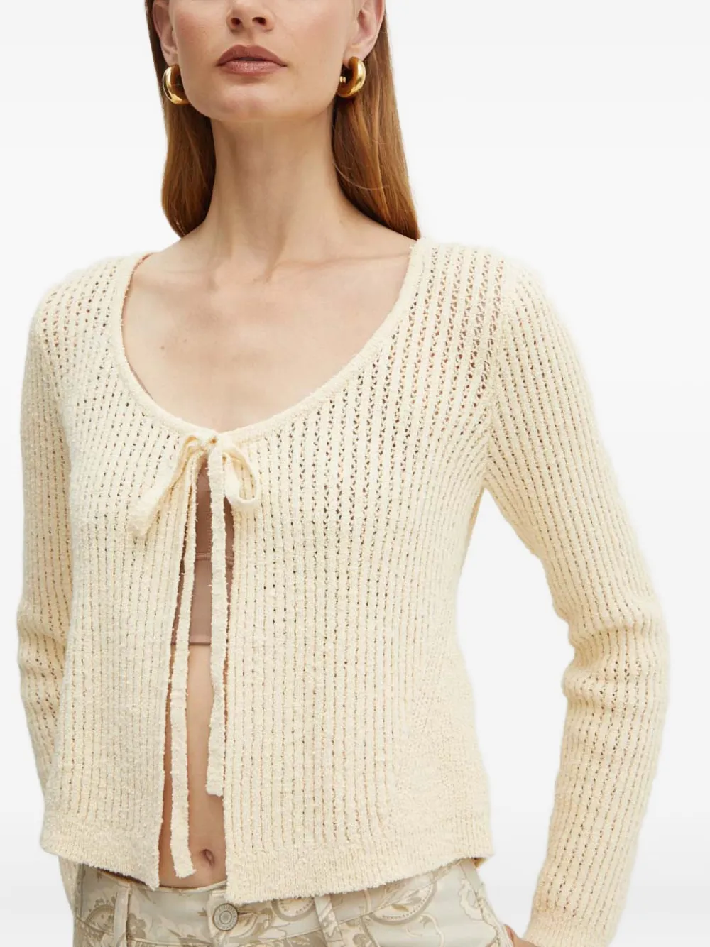 Guess Usa Tie-front Long-sleeve Cardigan In Neutral