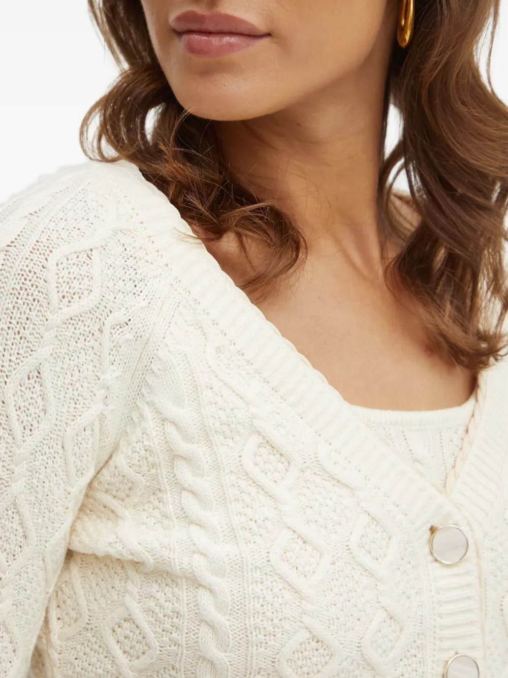 Guess Usa Long-sleeve Cable-knit Cardigan In White