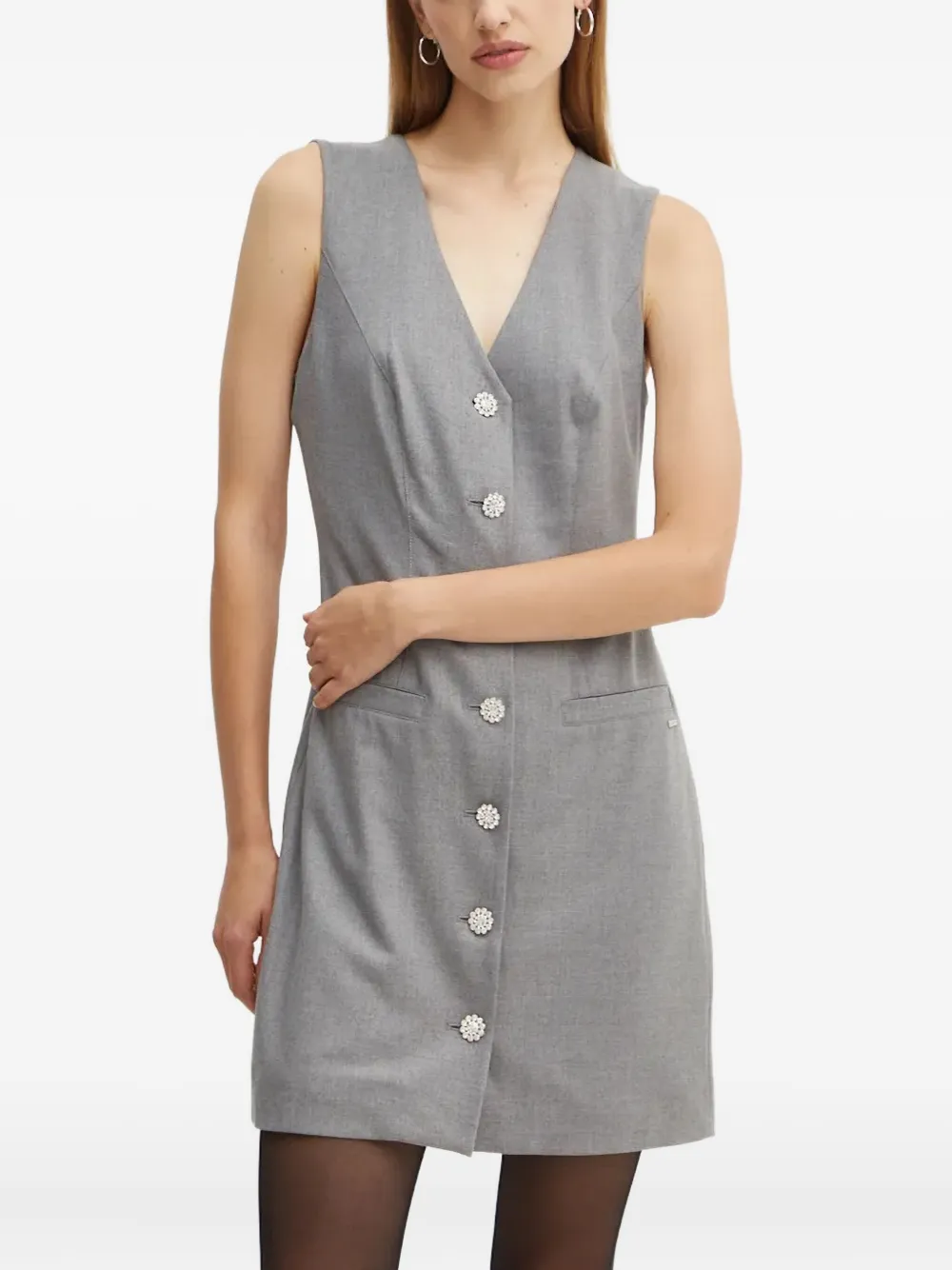 Guess Usa Button Sleeveless Mini Dress In Gray