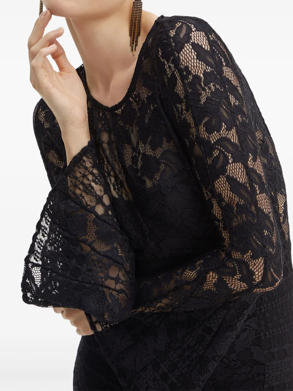 Guess Usa Flared-sleeve Lace Mini Dress In Black