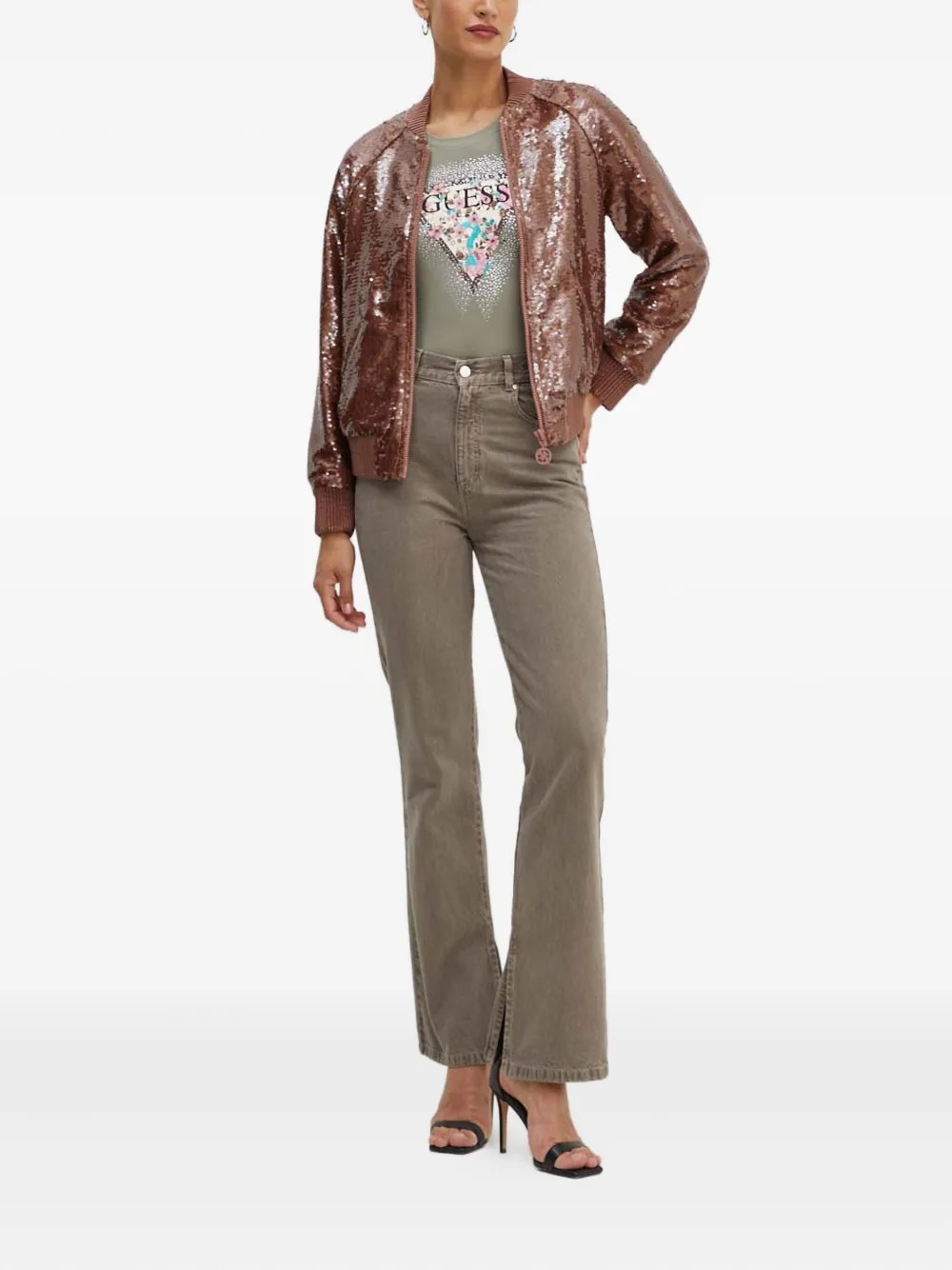 Guess Usa Sequin-embellished Zip-up Bomber Jacket In Burgundy