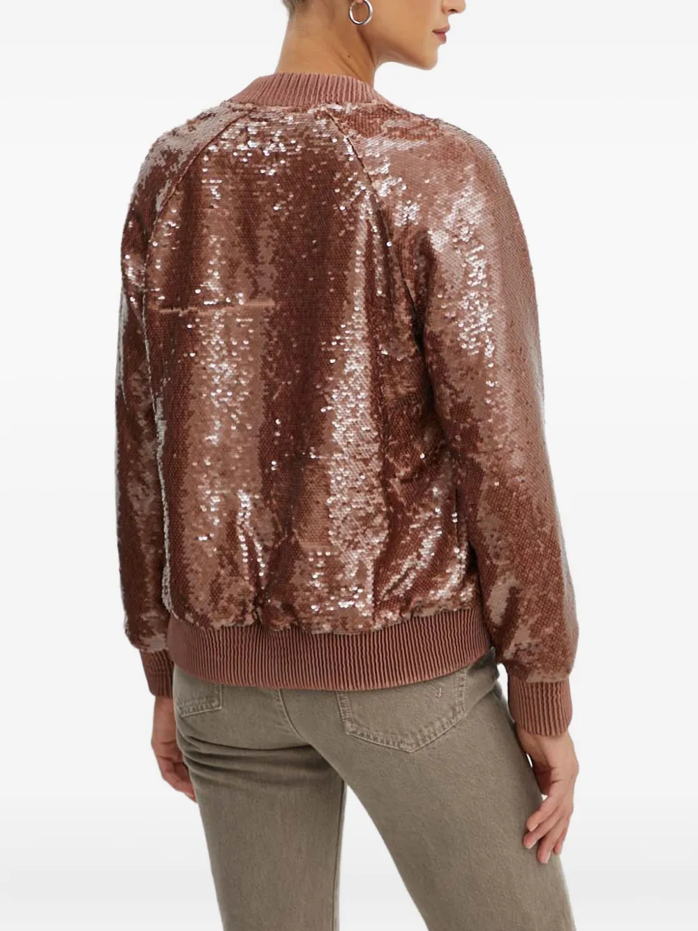 Guess Usa Sequin-embellished Zip-up Bomber Jacket In Burgundy
