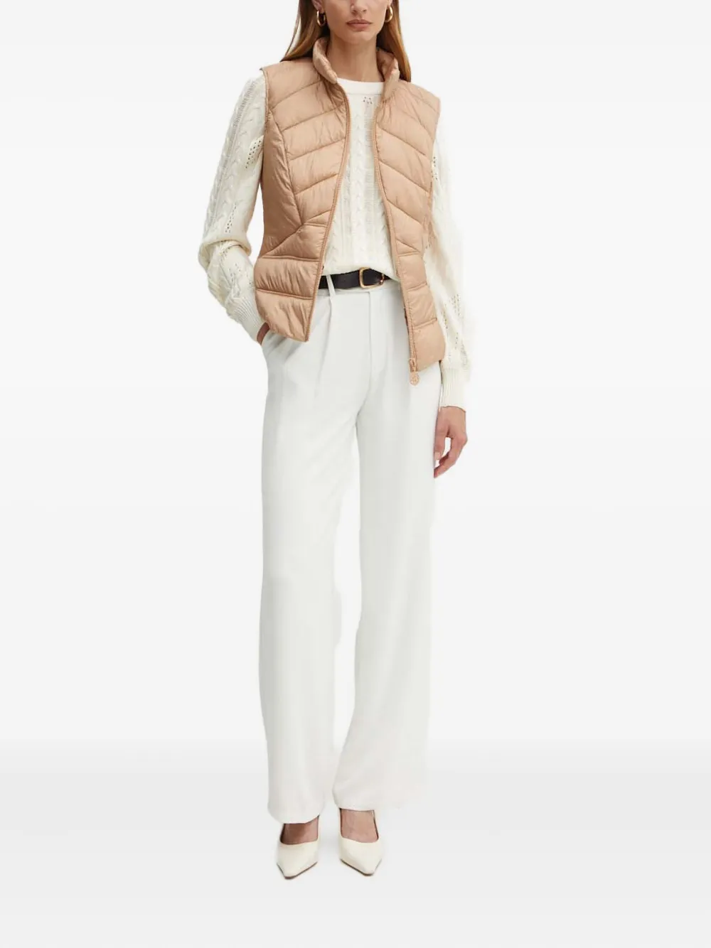 Guess Usa Quilted Zip-up Gilet In Neutral