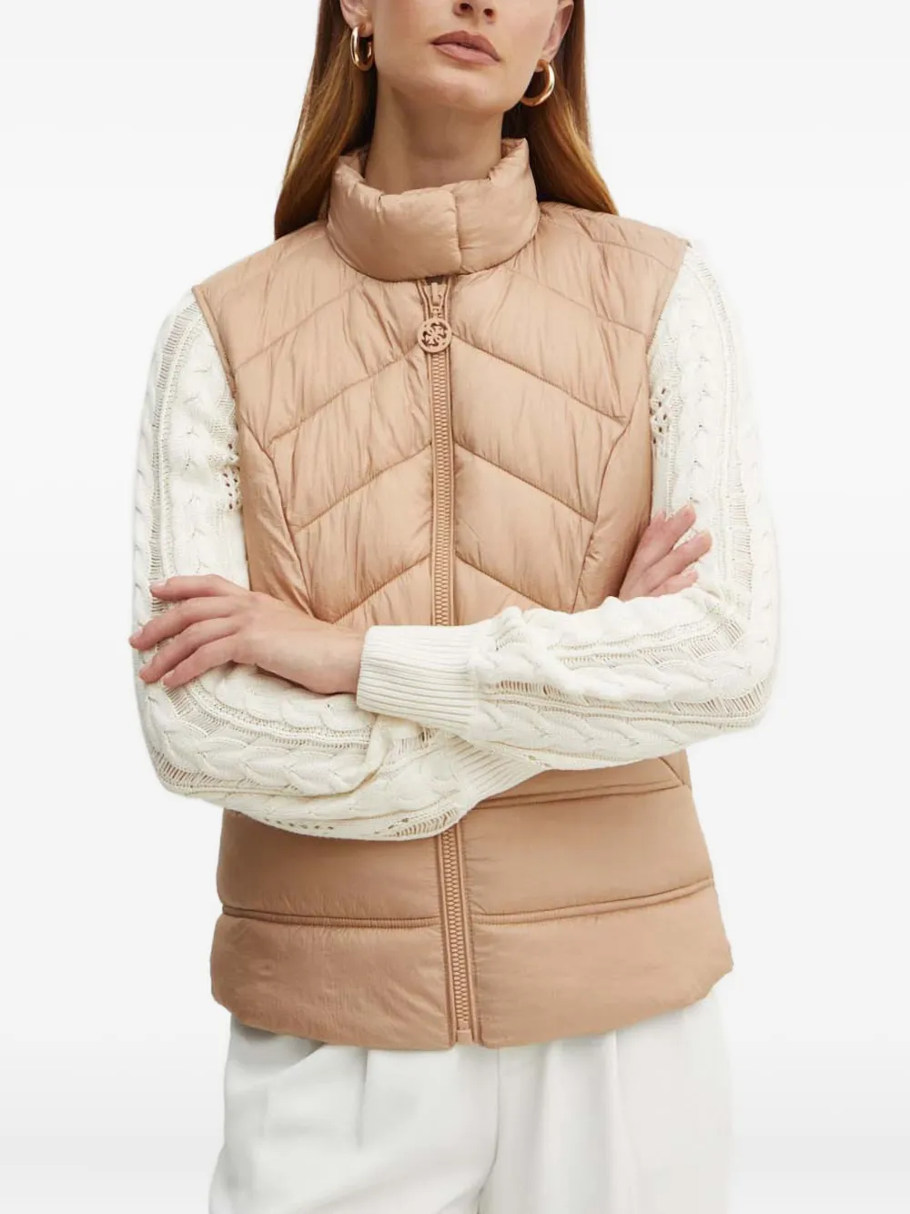 Guess Usa Quilted Zip-up Gilet In Neutral