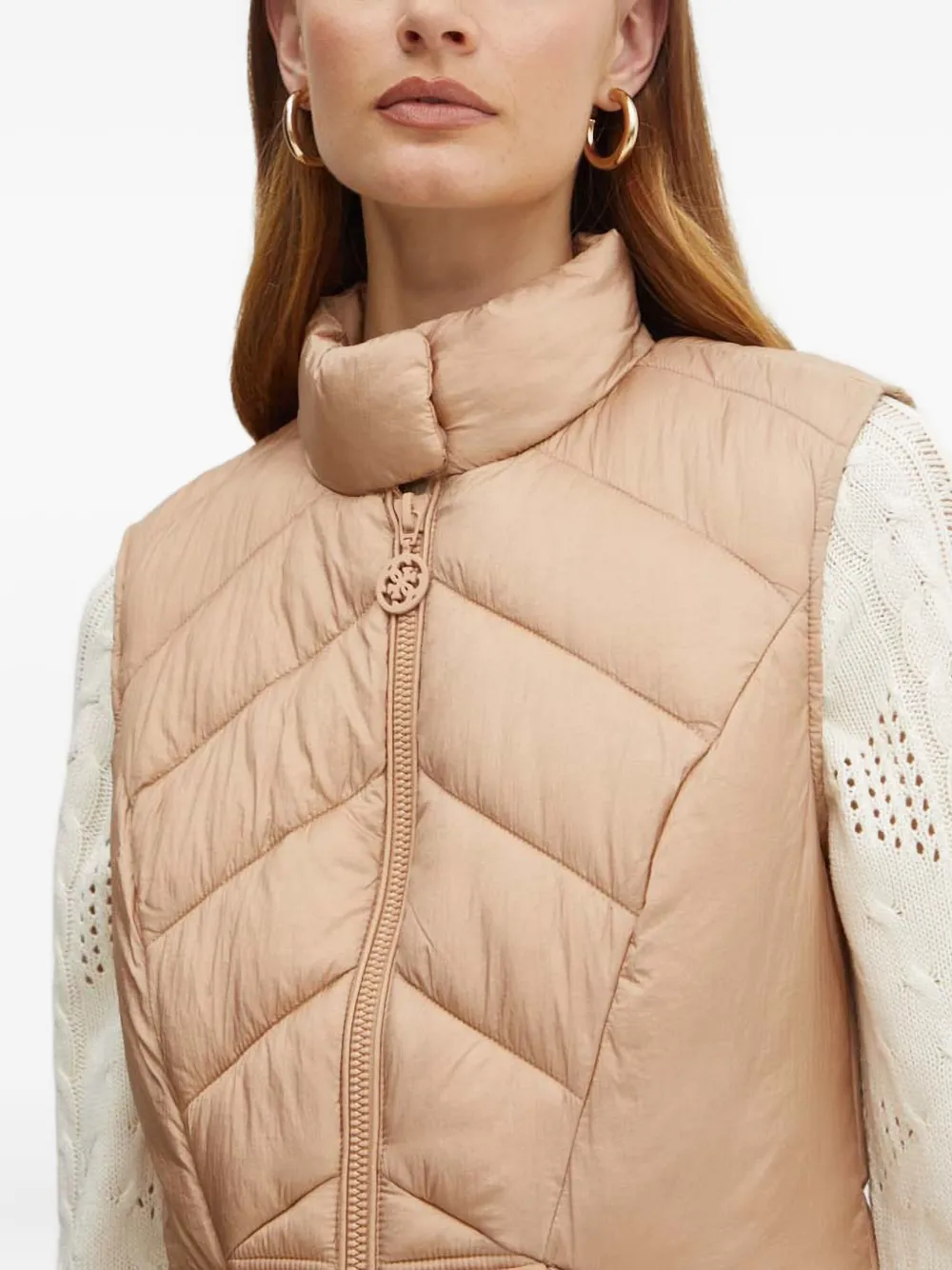 Guess Usa Quilted Zip-up Gilet In Neutral