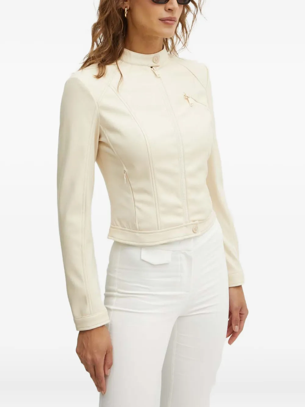 Guess Usa Zip-up Chest-pocket Jacket In Neutral