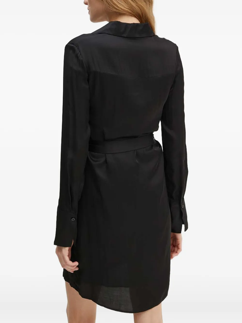 Guess Usa Belted-waist Long-sleeve Mini Dress In Black